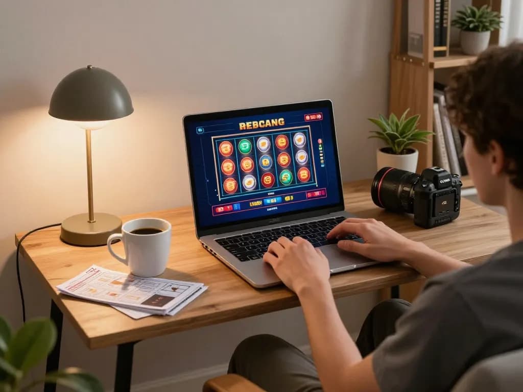 Engaging gameplay on O8's online casino with a player strategizing in a cozy home setting.