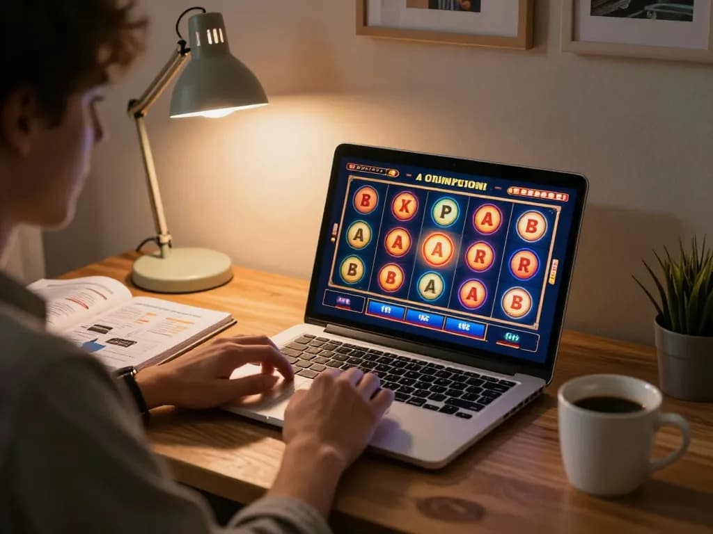 Player using TO288 for online slots in a cozy home office setting.