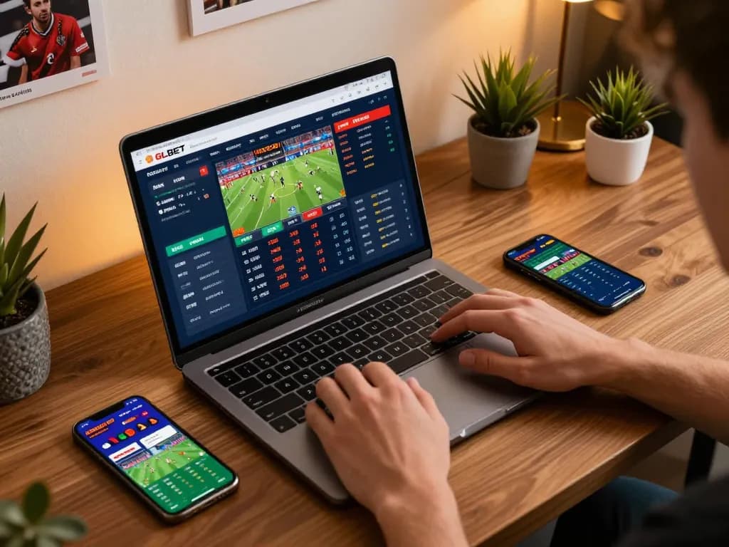 Online sports betting on GGLBET displayed on a laptop with live odds and match highlights