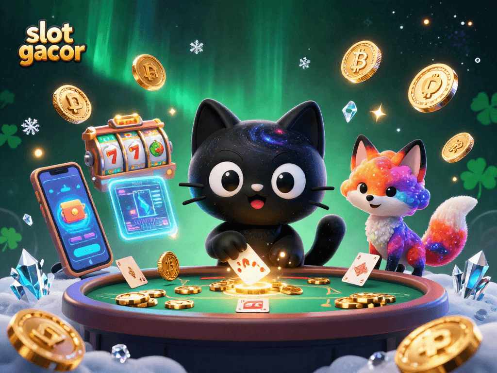 Engage with vibrant slot gacor action featuring a mystical cat and cosmic elements.
