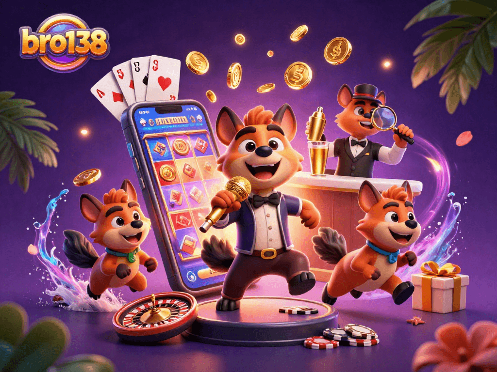 Engage with bro138's vibrant casino comedy scene featuring lively hyenas and fun slot games.