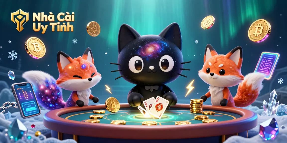 Engage with Nhà Cái Uy Tín through a vibrant cosmic casino scene with digital elements.