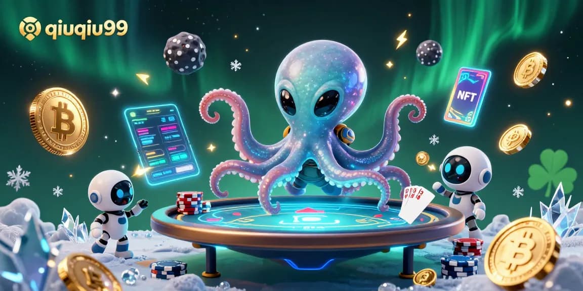 Engage in dynamic poker action with qiuqiu99, featuring an alien octopus and a tiny robot.