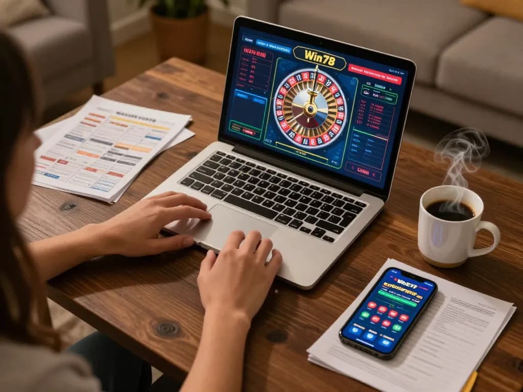 Play roulette game on Win678 com with laptop while enjoying warm coffee at home.