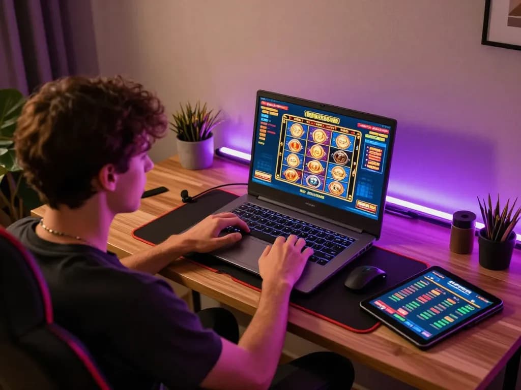 ATQ user enjoying an engaging online slot game on a stylish setup, showing strategic play