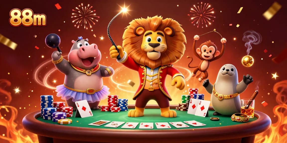 Witness the carnival atmosphere of 88m with energetic characters, vibrant gaming elements, and festive celebration details.