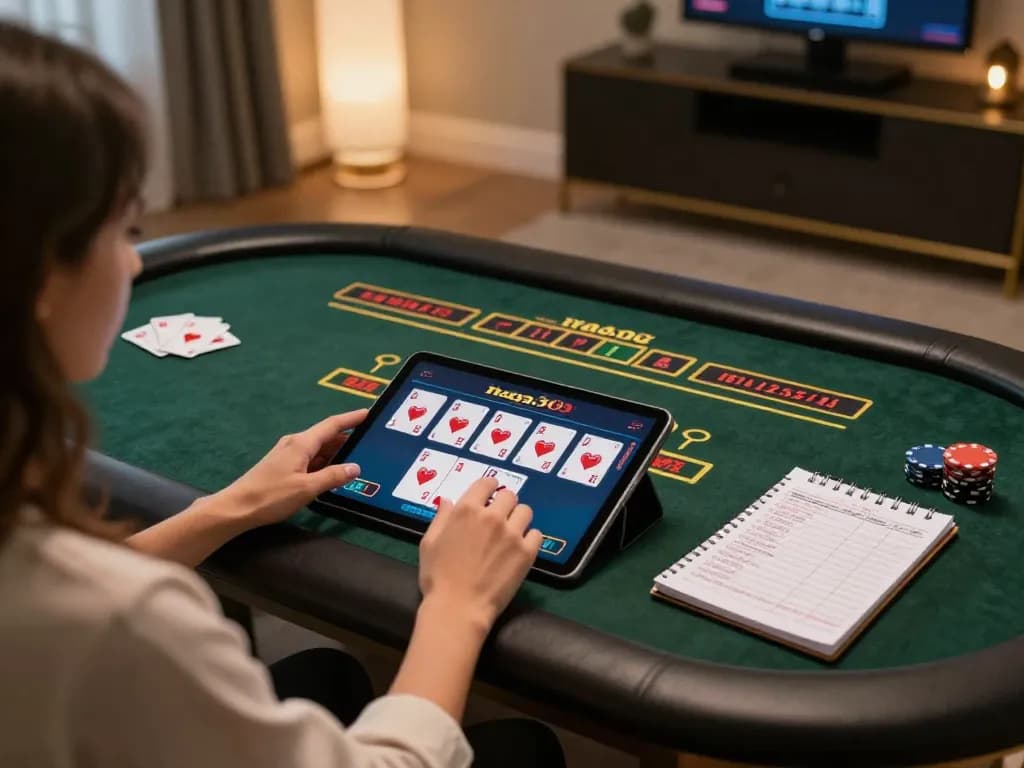 Naga303 player engaging in live dealer games during a cozy home casino night.