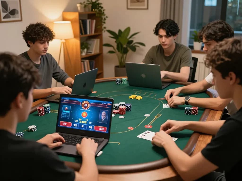 Engaged players at XX88 enjoying online poker game strategies in a modern home setting.
