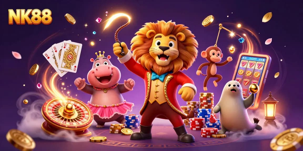 Experience thrilling gameplay with NK88's vibrant casino characters and sparkling treasures.