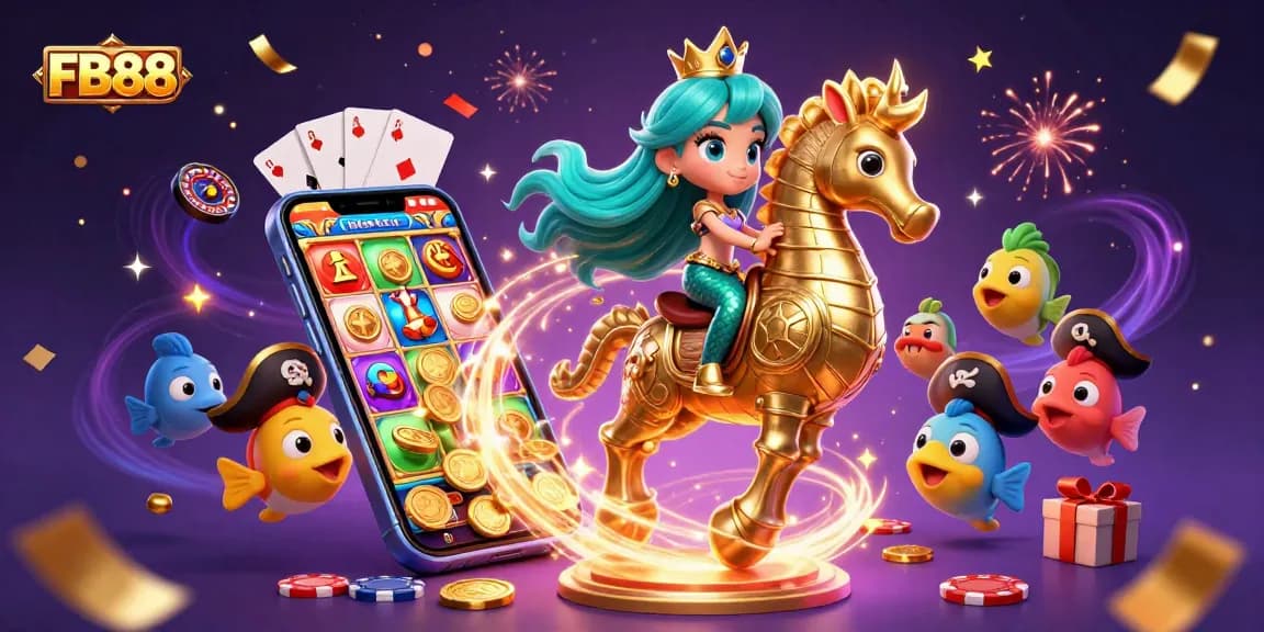 Experience the thrilling adventures at FB88 with a magical mermaid and casino-themed elements.