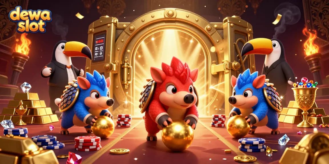 Experience thrilling gameplay at dewa slot with playful pangolins rolling through vibrant casino elements.