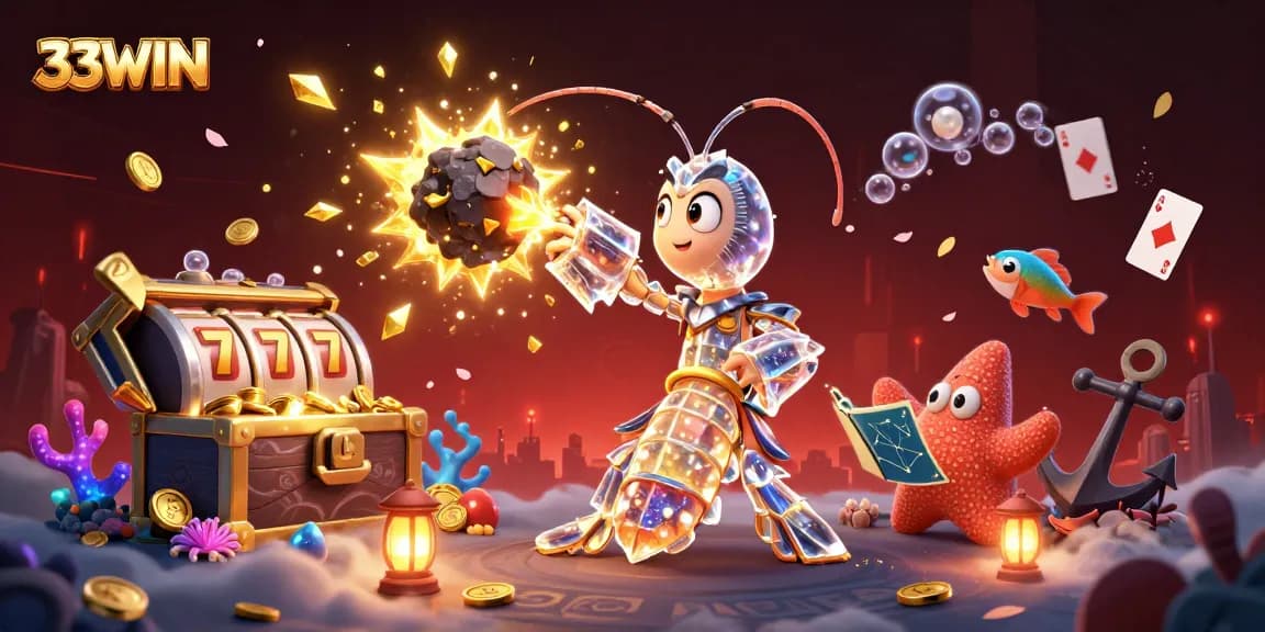 Win big with 33WIN's vibrant underwater casino scene featuring dynamic slot elements.