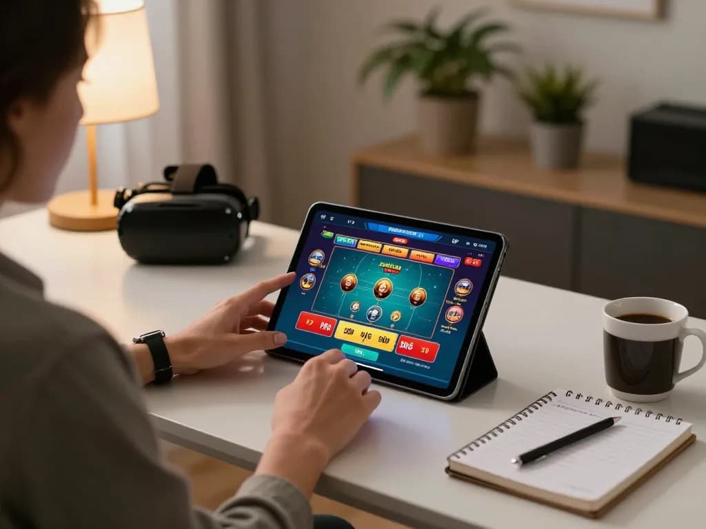 Player enjoying live dealer casino game on tablet showcasing engaging fly88 experience with strategic notes nearby.