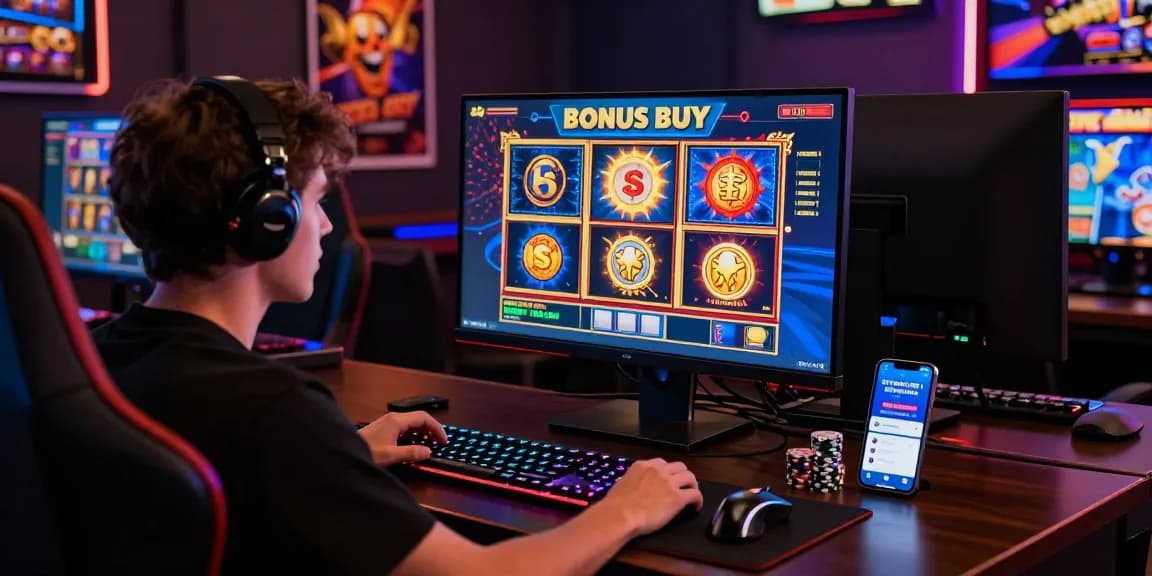 Casino gaming scene at chagency.co.uk with vibrant Bonus Buy slots, player focused on immersive experience.