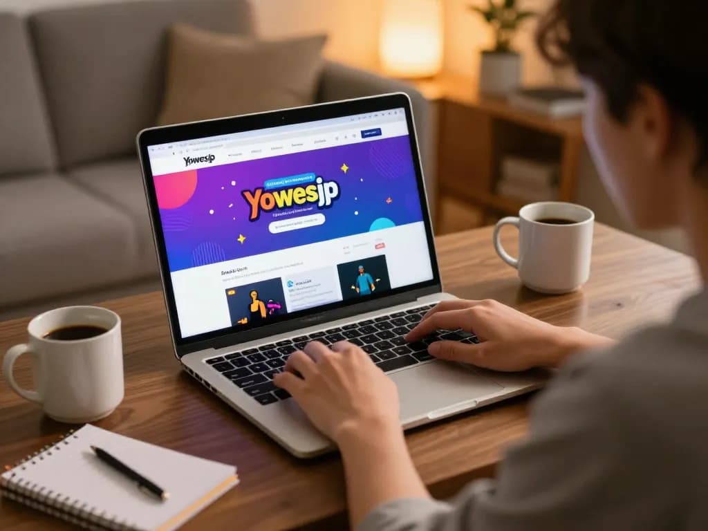 Gambler enjoying Yowesjp's online platform from home, focused on winning strategies.