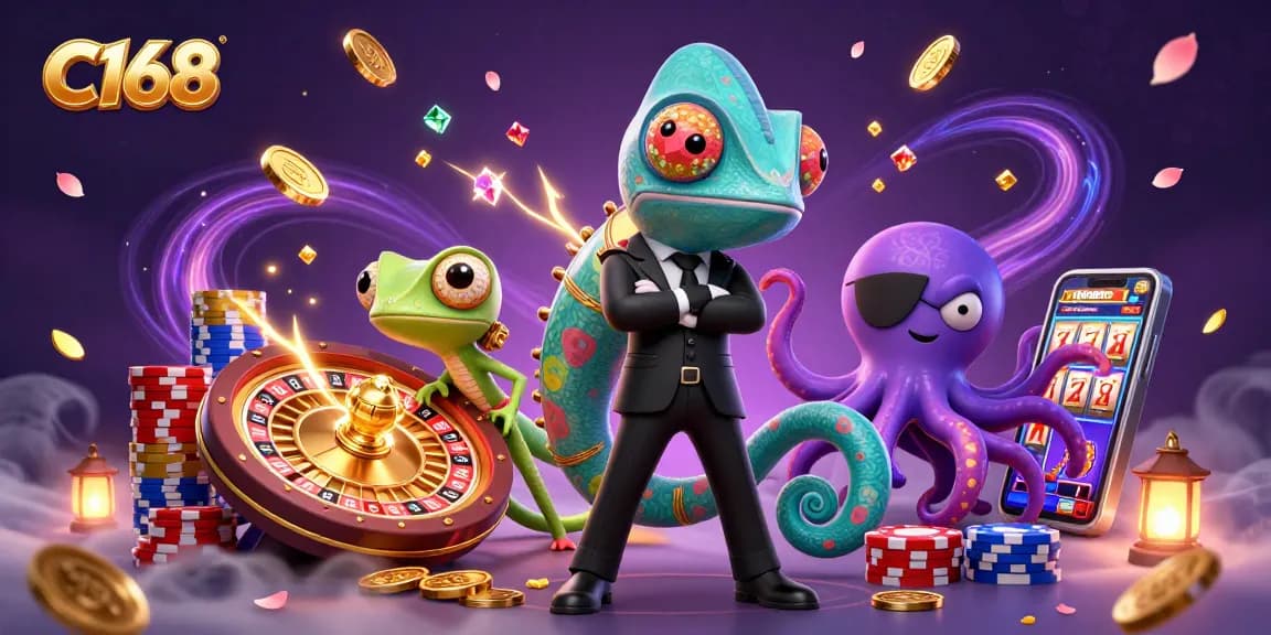 C168 offers an exciting gaming experience with lively characters amidst casino elements for maximum fun.