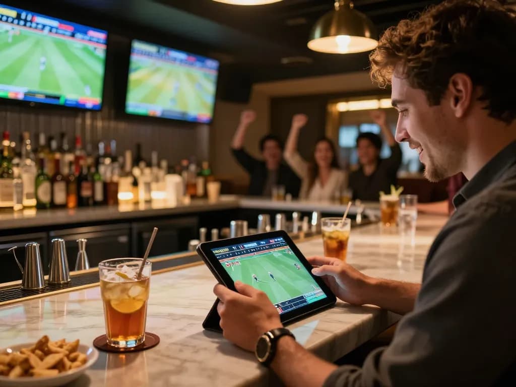 Soi kèo nhà cái highlights intense sports betting action with friends enjoying live games.