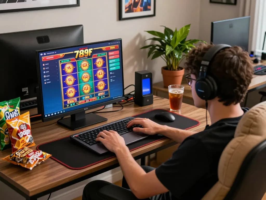 Engaging in gameplay on the 789F casino interface at a cozy home setup.