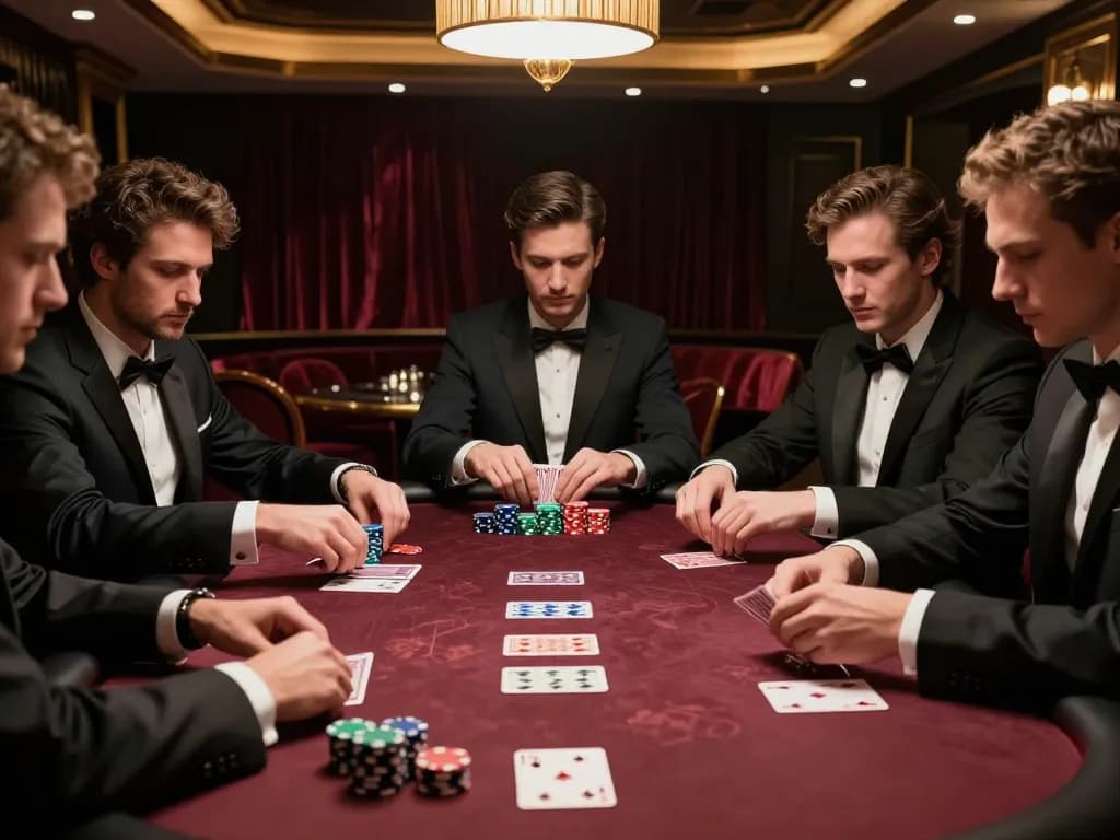 Ikuti permainan poker yang mendebarkan di BOM88, menampilkan fokus intens para pemain dan gerakan strategis dalam suasana yang canggih