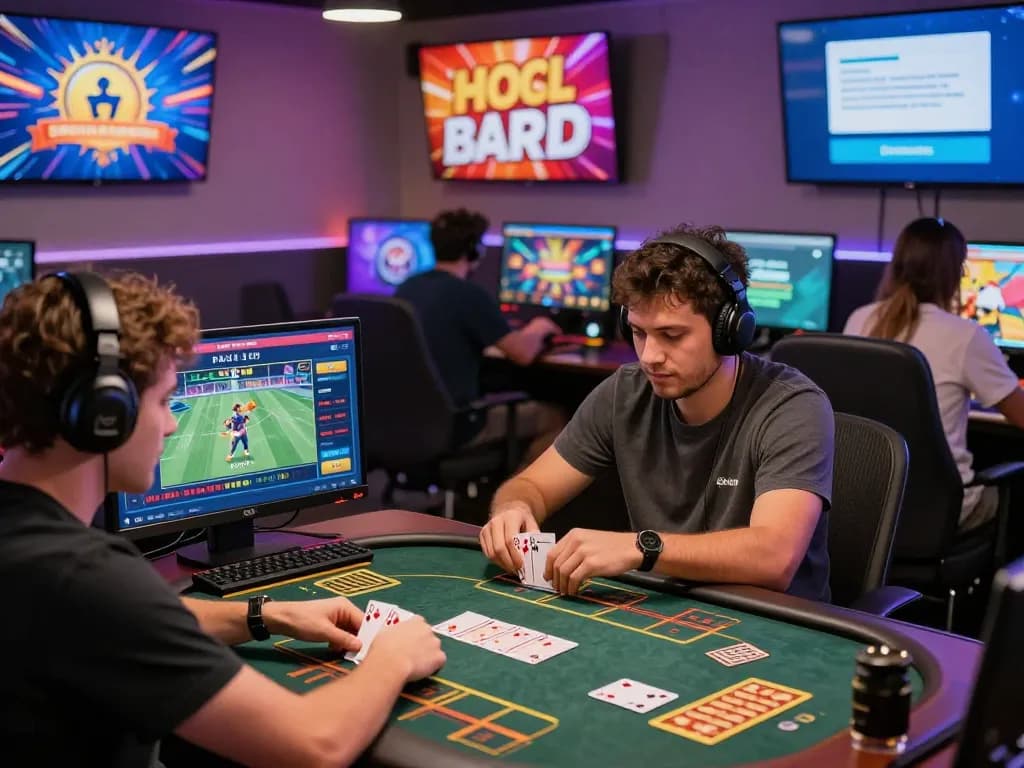 Diverse players enjoying sc88 online gambling platform in a vibrant gaming lounge environment.