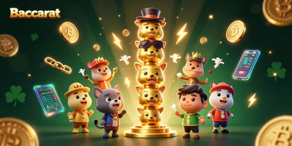 Baccarat game illustration showcasing a vibrant scene with casino elements and a golden totem pole.