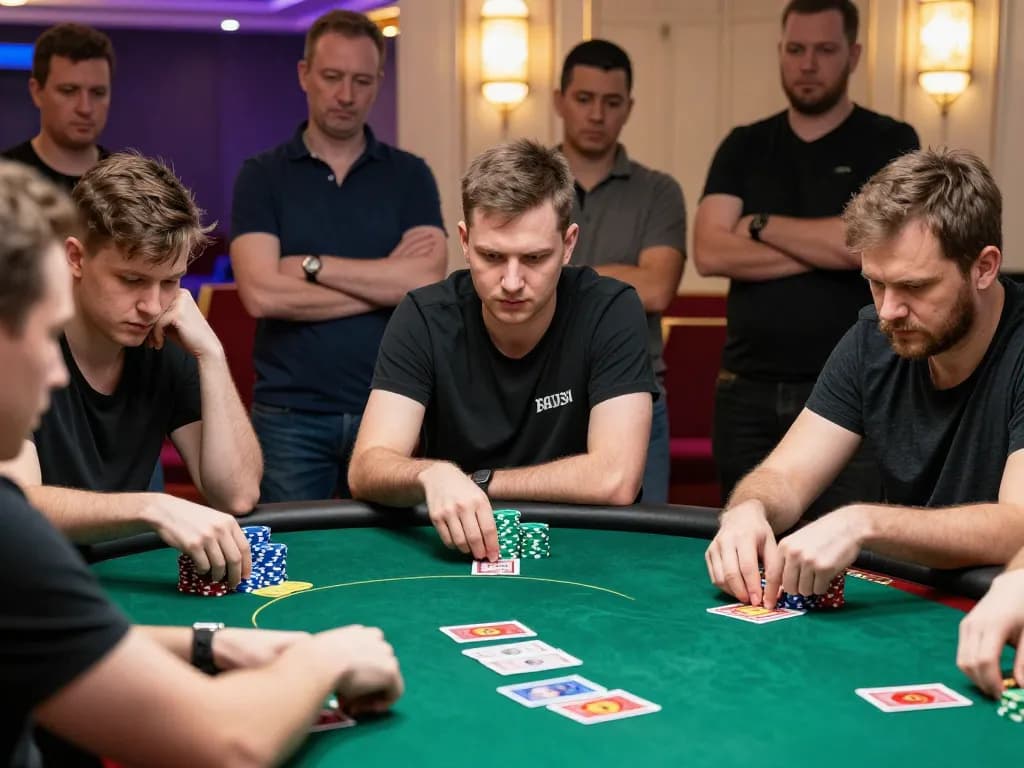 Players showcase their skills in a poker tournament at 28betca, with chips and cards in play, showcasing strategic gambling.