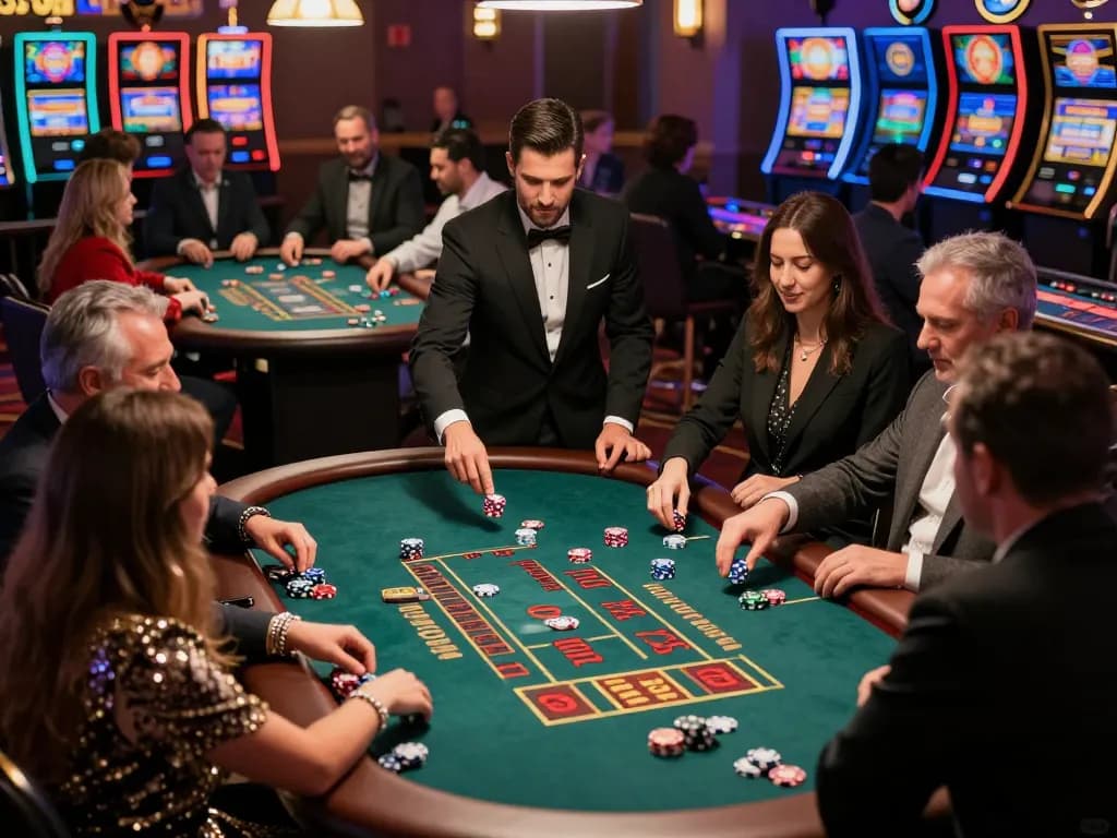 GO8 players celebrating a win at a casino table, showcasing the exhilarating atmosphere of gaming.