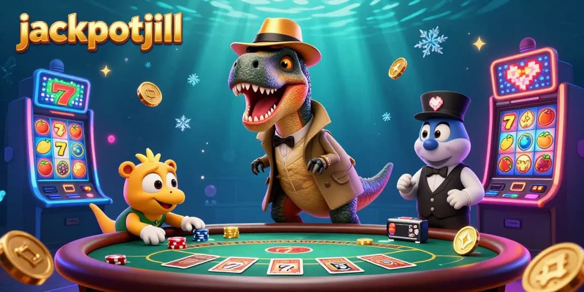 Experience excitement at the jackpotjill blackjack table with a cartoon velociraptor sneaking chips.