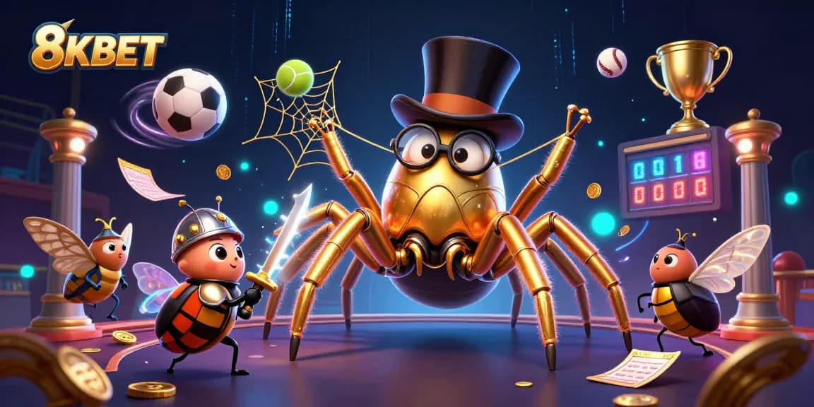 Win big with 8KBET's exciting gambling atmosphere captured in a detailed illustration.