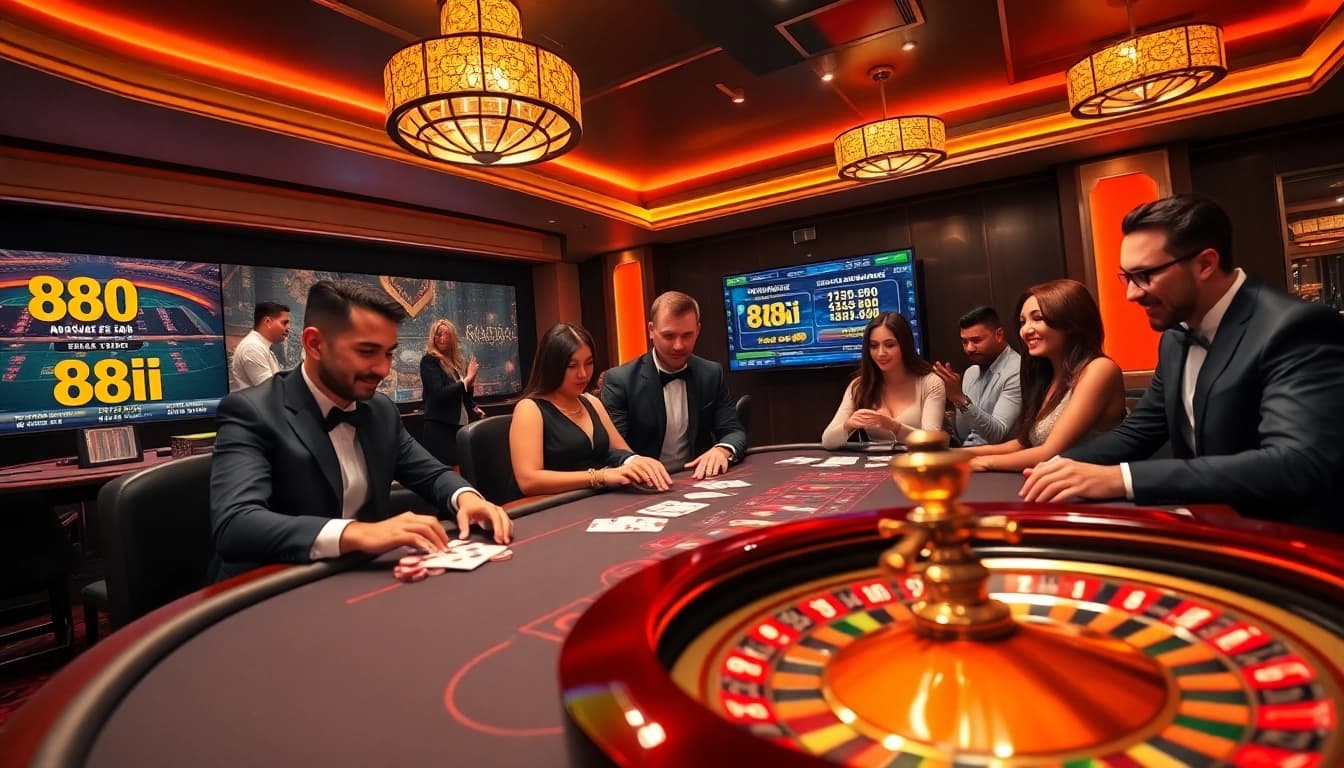 Players engaging at the luxurious casino table in the 88i online casino experience.