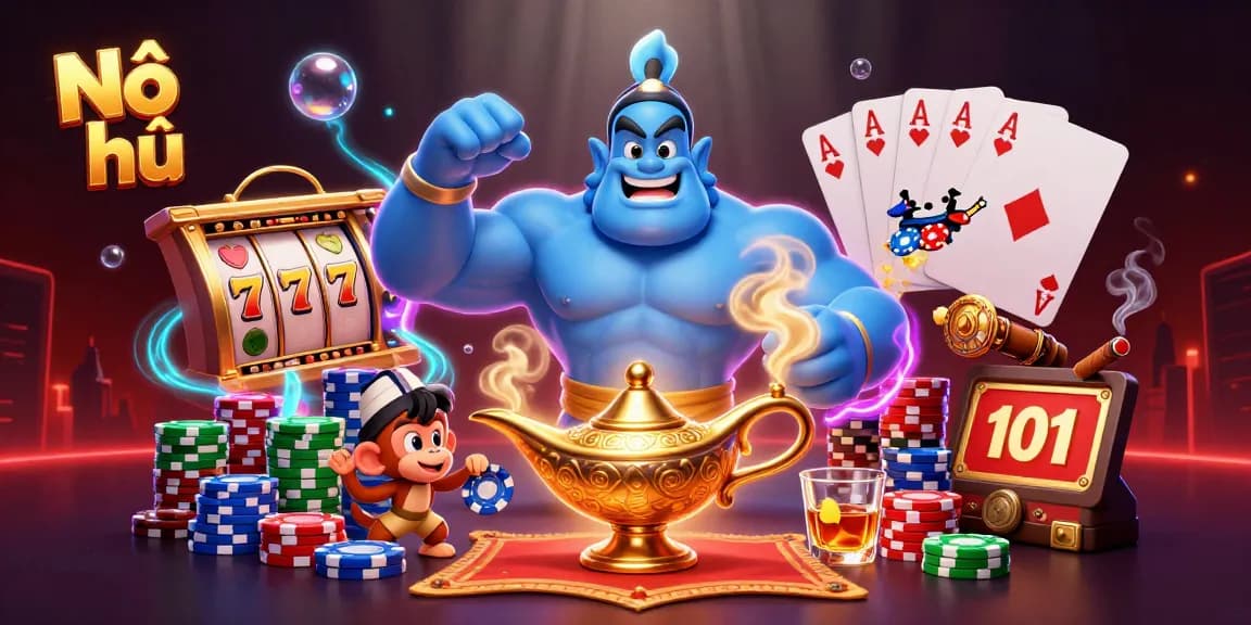 Nổ hũ: Experience thrilling jackpot spins with vibrant characters amidst a dynamic casino scene.