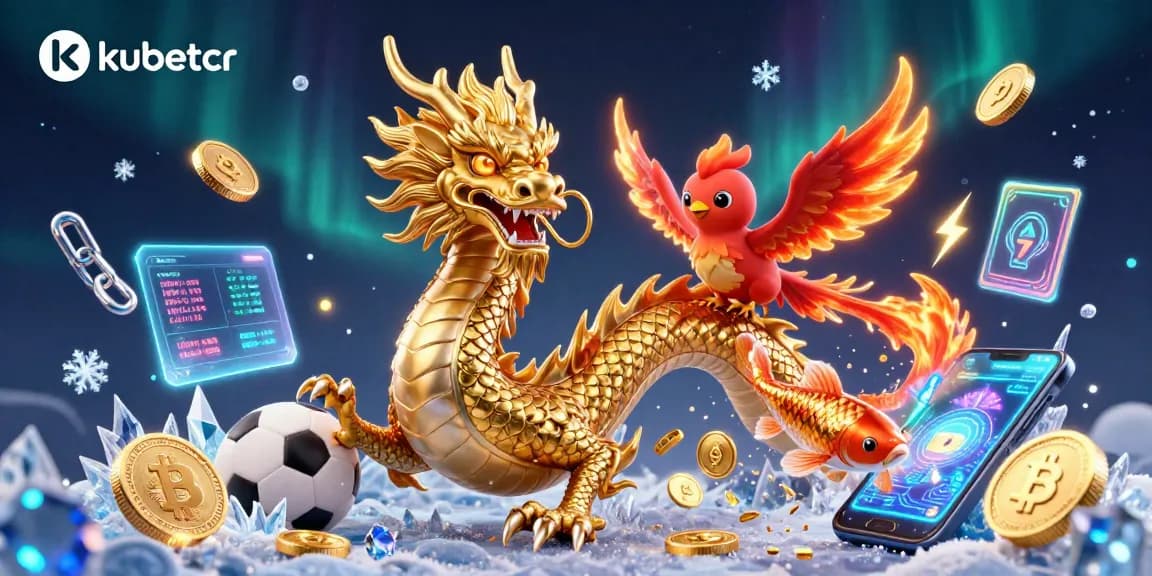 Bet on kubetcr with a dynamic illustration of a golden dragon and vibrant casino elements.