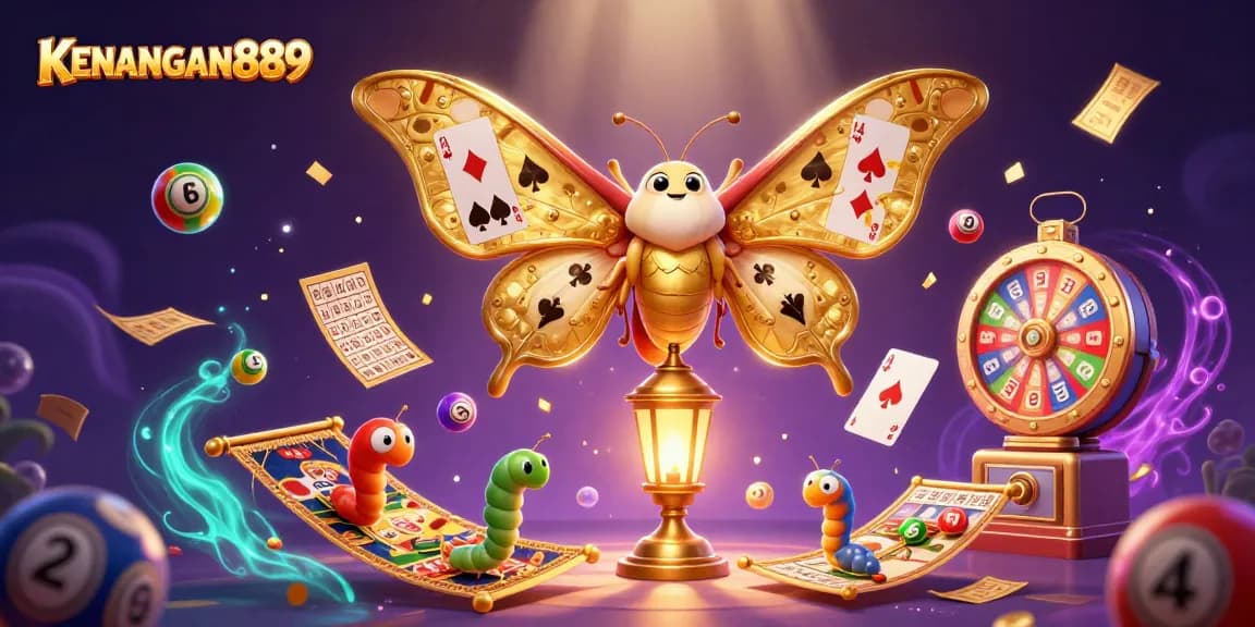 Engage with KENANGAN889's thrilling slot experience through vibrant 3D illustration filled with casino elements.