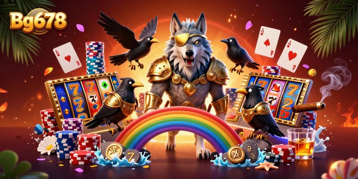 Engage with Bg678 by exploring vibrant slot games and dynamic casino scenes in a captivating illustration.