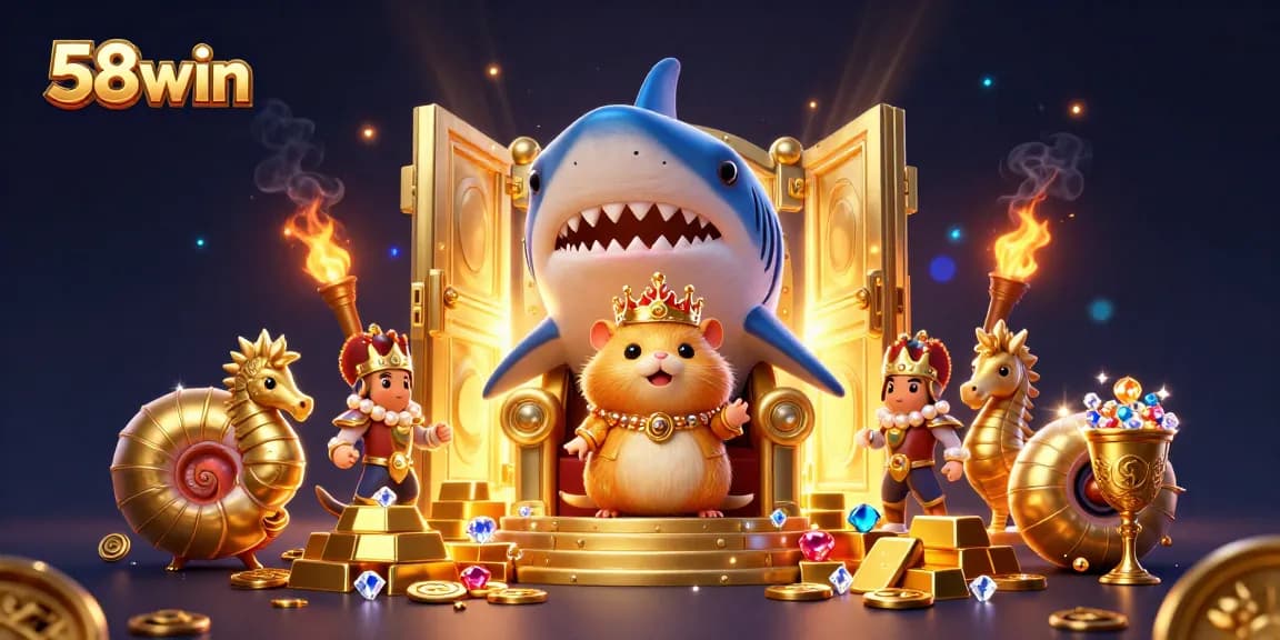 Experience the exciting world of 58win with vibrant characters and gold treasures in this unique gaming scene.