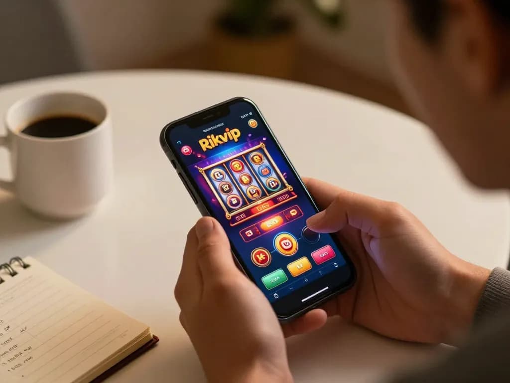 Experience the excitement of online gambling with the Rikvip app on a smartphone.