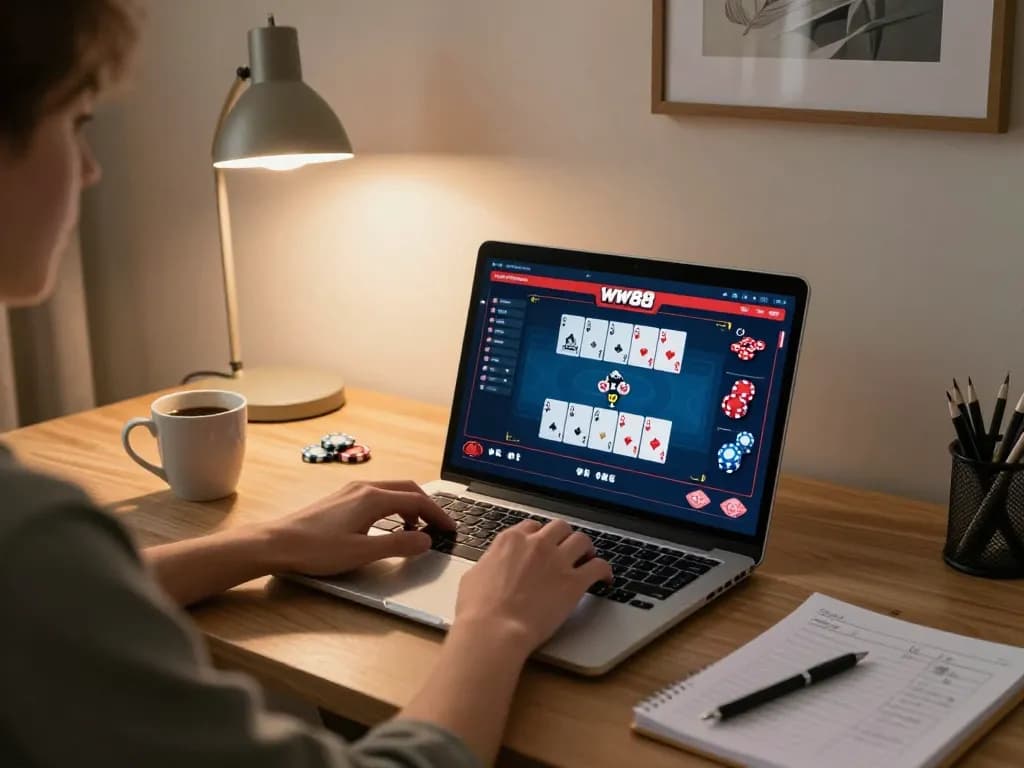 Engaging gameplay at ww88 with laptop showing poker interface and personal strategy notes