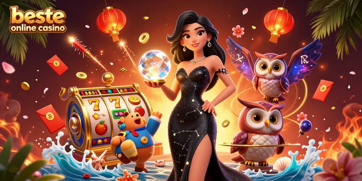 Engage with the beste online casino experience through a vibrant 3D casino illustration featuring mystical elements.
