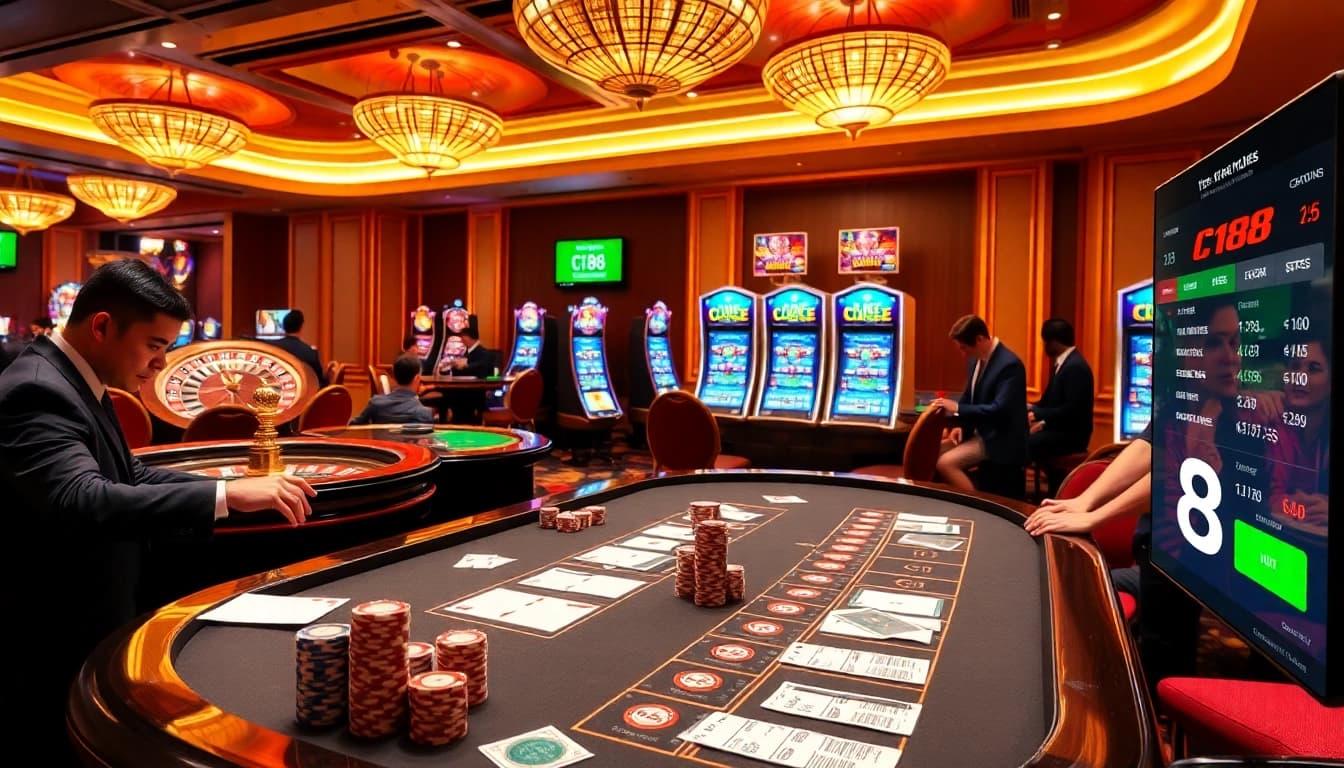 Experience C168's exciting atmosphere at the live casino table with engaging gameplay and vibrant decor.