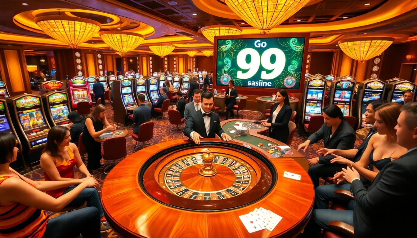 Engaging gaming atmosphere at Go 99 casino featuring roulette and slot machines.