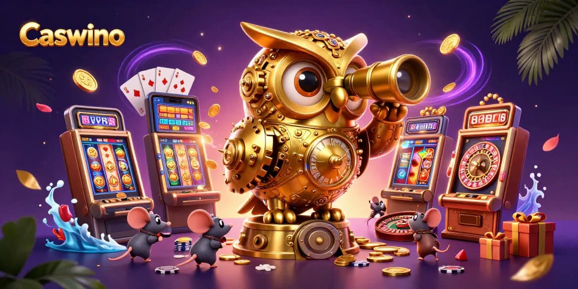 Experience the thrill of Caswino with dynamic slot games and engaging characters in a vibrant casino scene.
