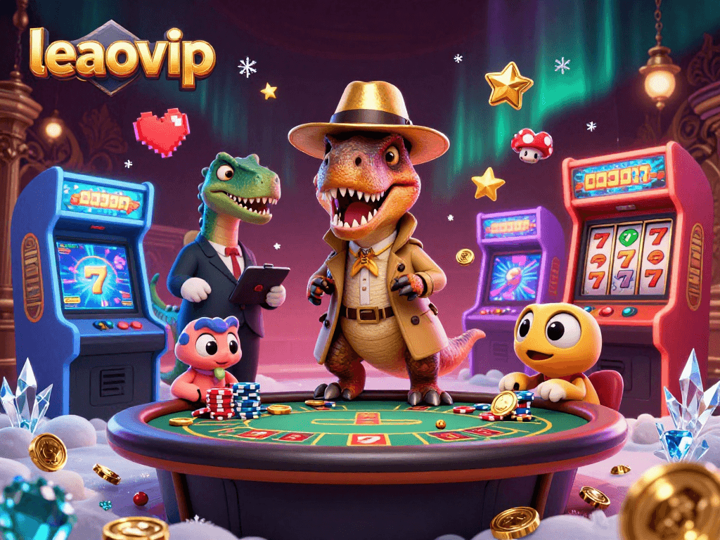 Winning at leaovip's blackjack table with velociraptors and slot reels enhancing the casino experience.