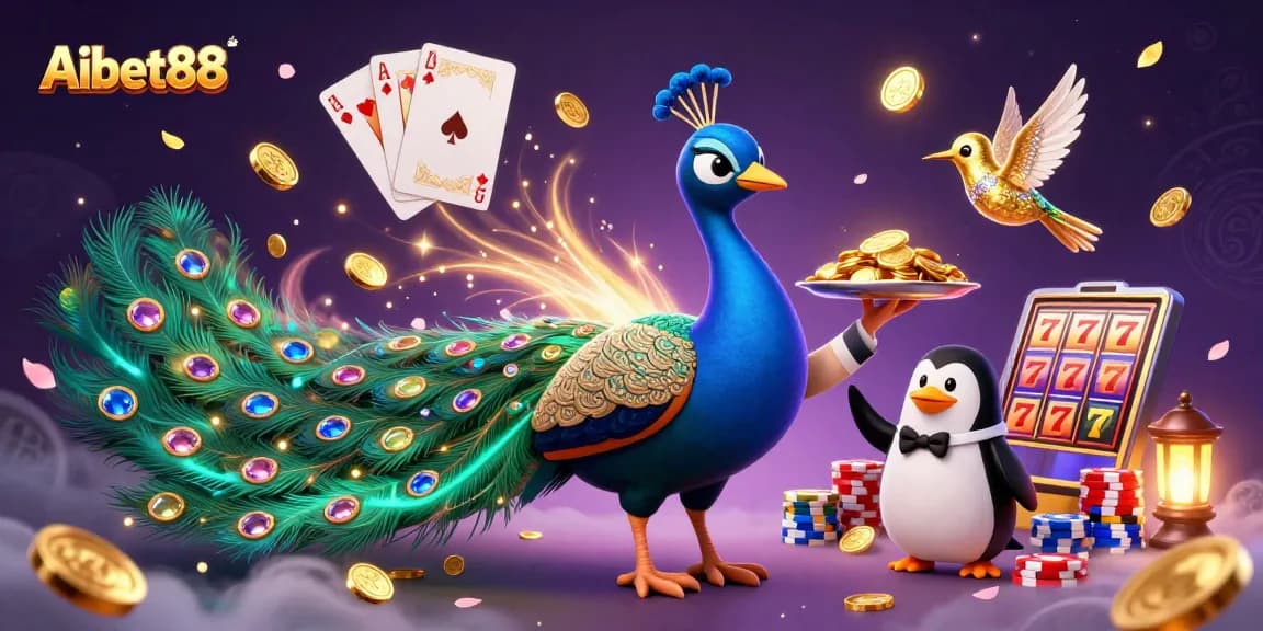 Aibet88, experience thrilling casino action with 3D characters amid cascading golden coins and sparkling gems