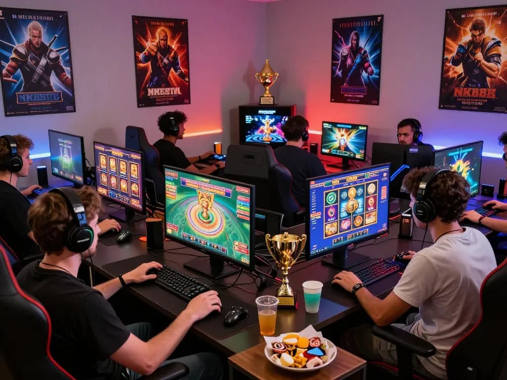 Exciting NK88 gaming scene with players engaged in live casino and slot games.