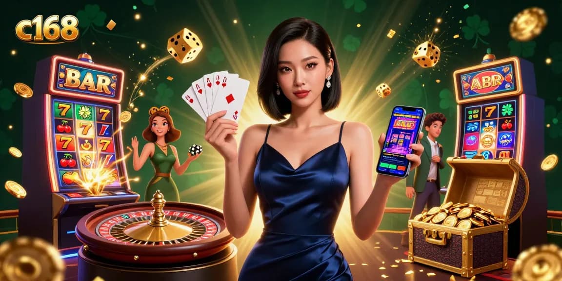 Experience excitement with c168 in a dynamic casino scene featuring jackpot slots and stunning visuals.