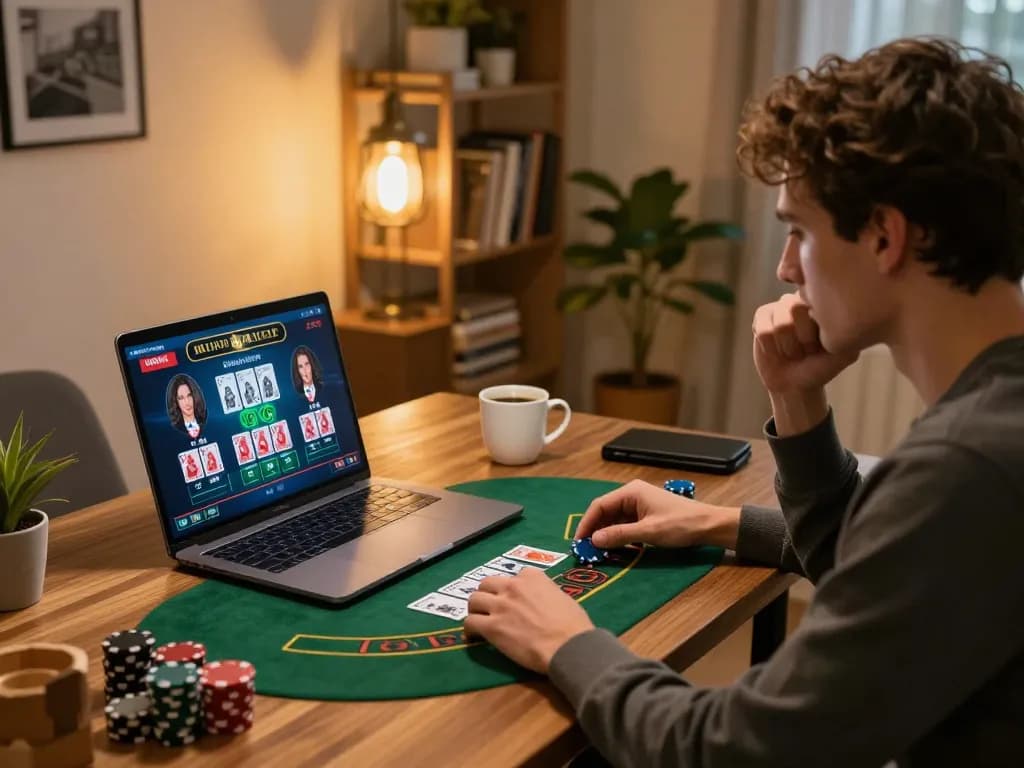 Player strategizing in a live blackjack game on 98win, highlighting online gambling excitement.