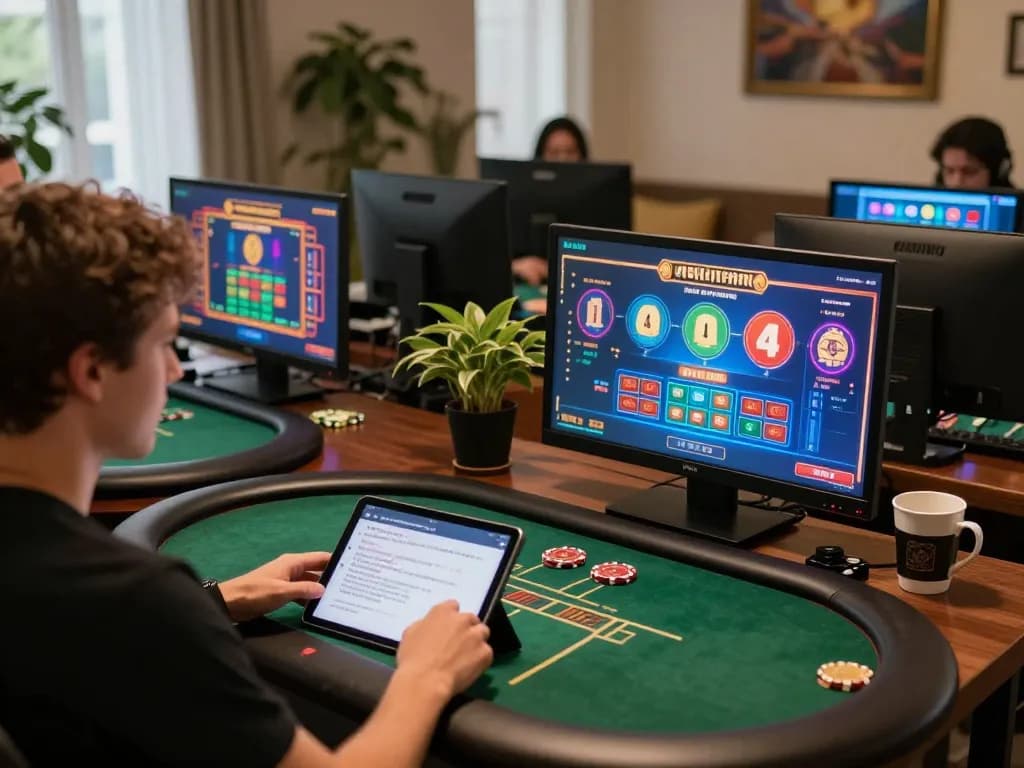 lu88 player enjoying an online casino game on a tablet while managing bankroll and strategy notes