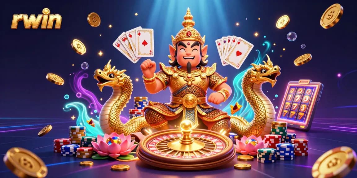 Experience thrilling wins with rwin amidst a vibrant scene of cascading coins and golden casino treasures