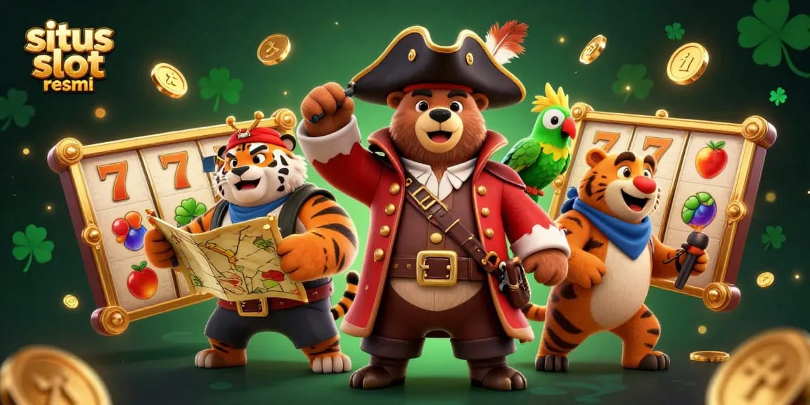 Play exciting games at situs slot resmi with 3D cartoon characters enjoying slot elements.