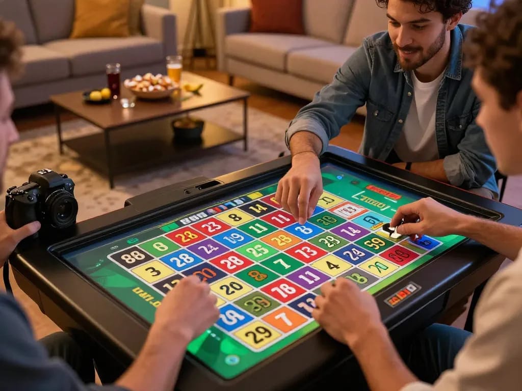 Play exciting Keno games on หวย W69 online casino platform with players placing bets on vibrant touchscreen.